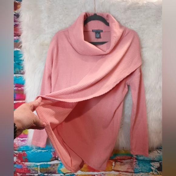 Chelsea and Theodore Pink Cowl Neck Long Sleeve Rib Sweater Size M - Picture 5 of 6